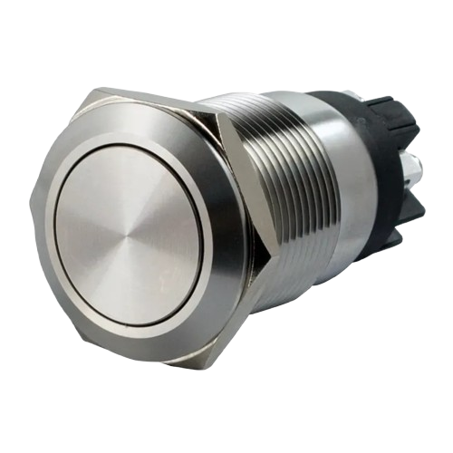 Bouton poussoir, Ø 19 mm, en acier inoxydable, bornes à vis, contact NO+NF (BP)