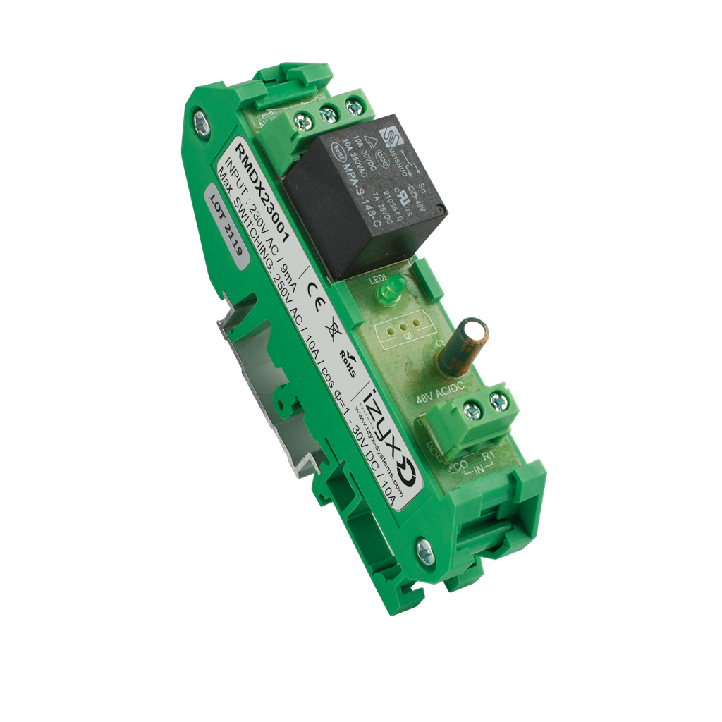 Relais rail DIN 230VAC 1 relais/LED - Max. 250VAC/10A - 30VDC/10A (RMDX2301)