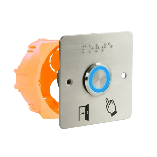 Bouton poussoir PMR, Ø 25 mm, halo B/V/R et buzzer relais temporisé + SSH202 (SS25PMRP225)