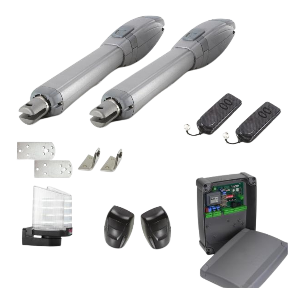 Kit 2 vérins 230V+centrale+2émetteurs+flash+cellules-2x5m max (KITARM270)