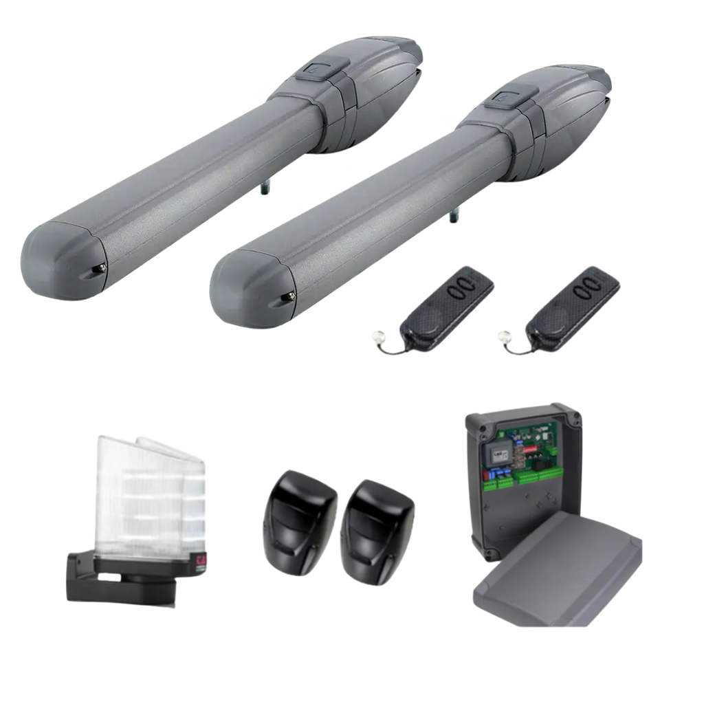 Kit 2 vérins 12V + centrale + 2émetteurs+flash + cellules - 2x4m max (KITARM3000B)