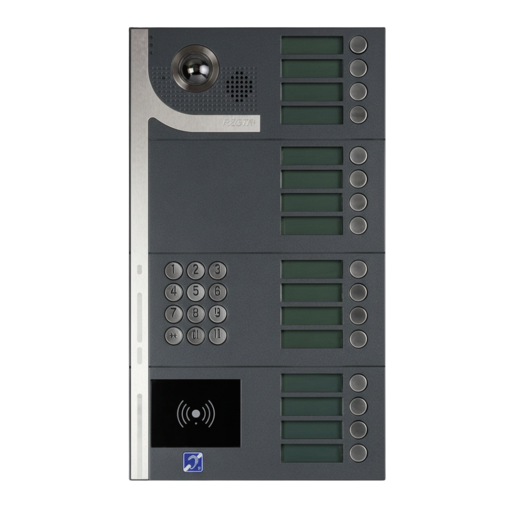 Interphone Vidéo 16 boutons avec clavier codé + lecteur de badges mains-libres 