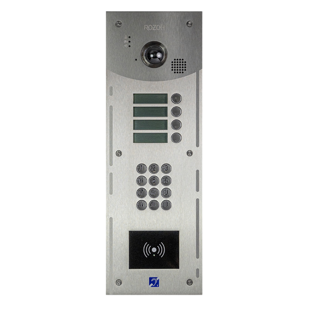 Interphone Vidéo 4 boutons avec clavier codé + lecteur de badges mains-libres