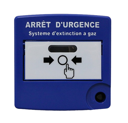 Déclencheur manuel double action bleu "arrêt d'urgence"