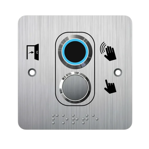 [IRS19BPMRP202] Bouton poussoir + Capteur infrarouge PMR, Ø 19 mm, sans contact sur plaque carrée, 12 à 24 V