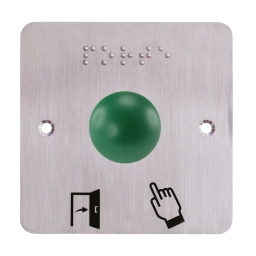 [SS19D32P201] Bouton poussoir ergonomique, dôme vert en aluminium, sur plaque carrée
