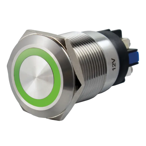 [SS19G12] Bouton poussoir, Ø 19 mm, en acier inoxydable, bornes à vis, halo vert