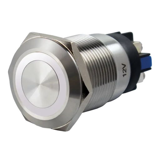 [SS19W12] Bouton poussoir, Ø 19 mm, en acier inoxydable, bornes à vis, halo blanc