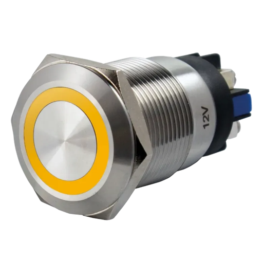 [SS19Y12] Bouton poussoir, Ø 19 mm, en acier inoxydable, bornes à vis, halo jaune